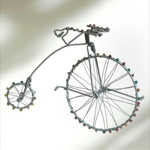 Vtg Handmade Beaded & Wire Wrapped High Wheel Bicycle sculptures for home decor